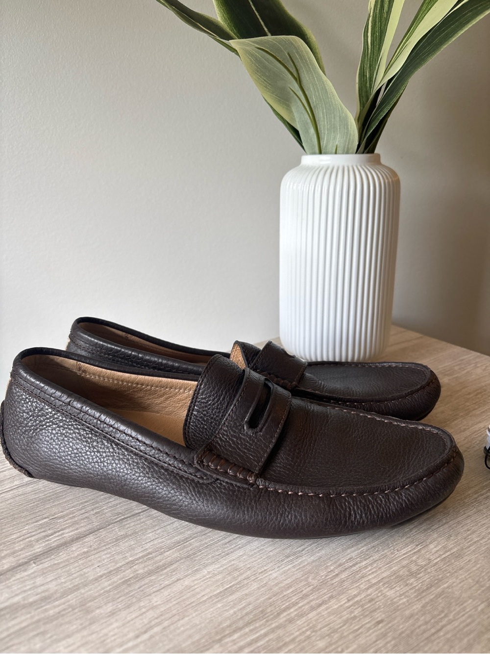 Coach Men’s Brown Pebbled Leather Driving Loafers Moccasins Slip On Shoes